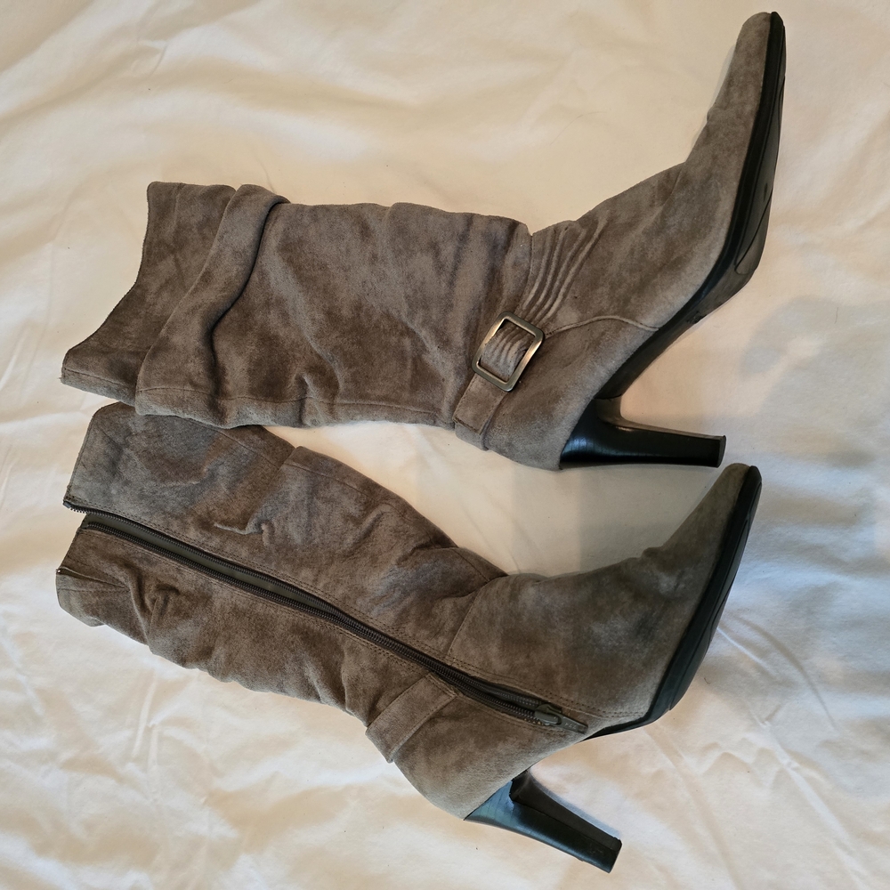 Bass Gray Heeled Boots with Western Flair
